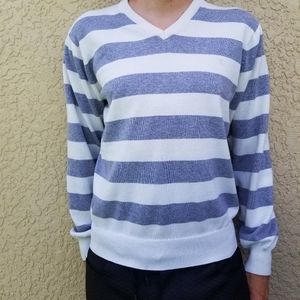Gray & White Striped V-neck Sweater
